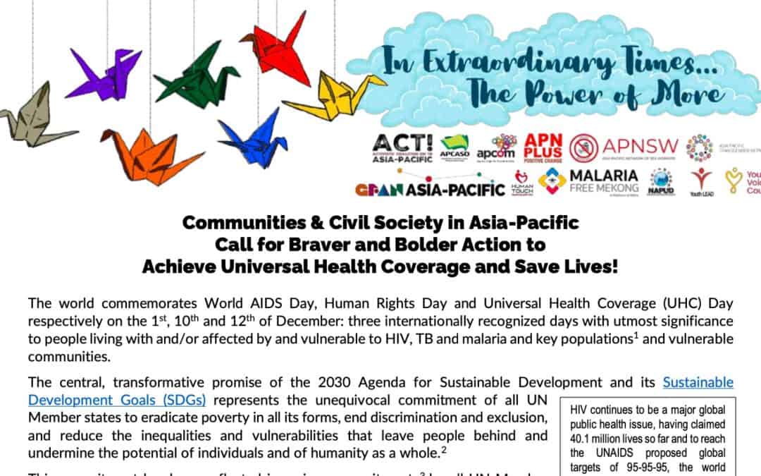 Asia-Pacific Communities and Civil Society Statement for World AIDS Day, Human Rights Day & Universal Health Coverage Day 2022