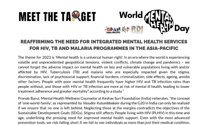 Calling for integrated HIV, TB and Malaria programmes inclusive of Mental Health care services